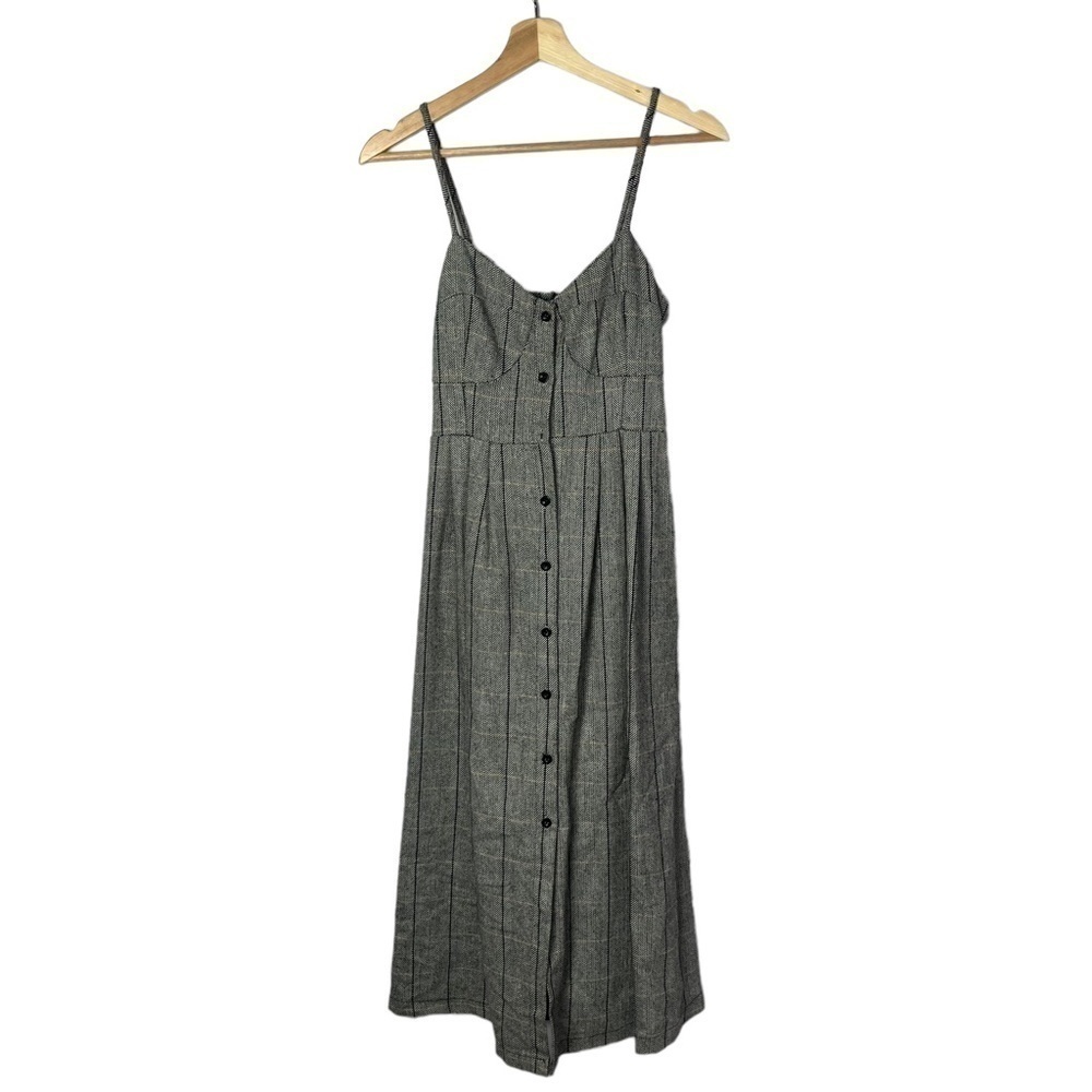 Boutique Gray Tweed Retro Button Down‎ Midi Dress S